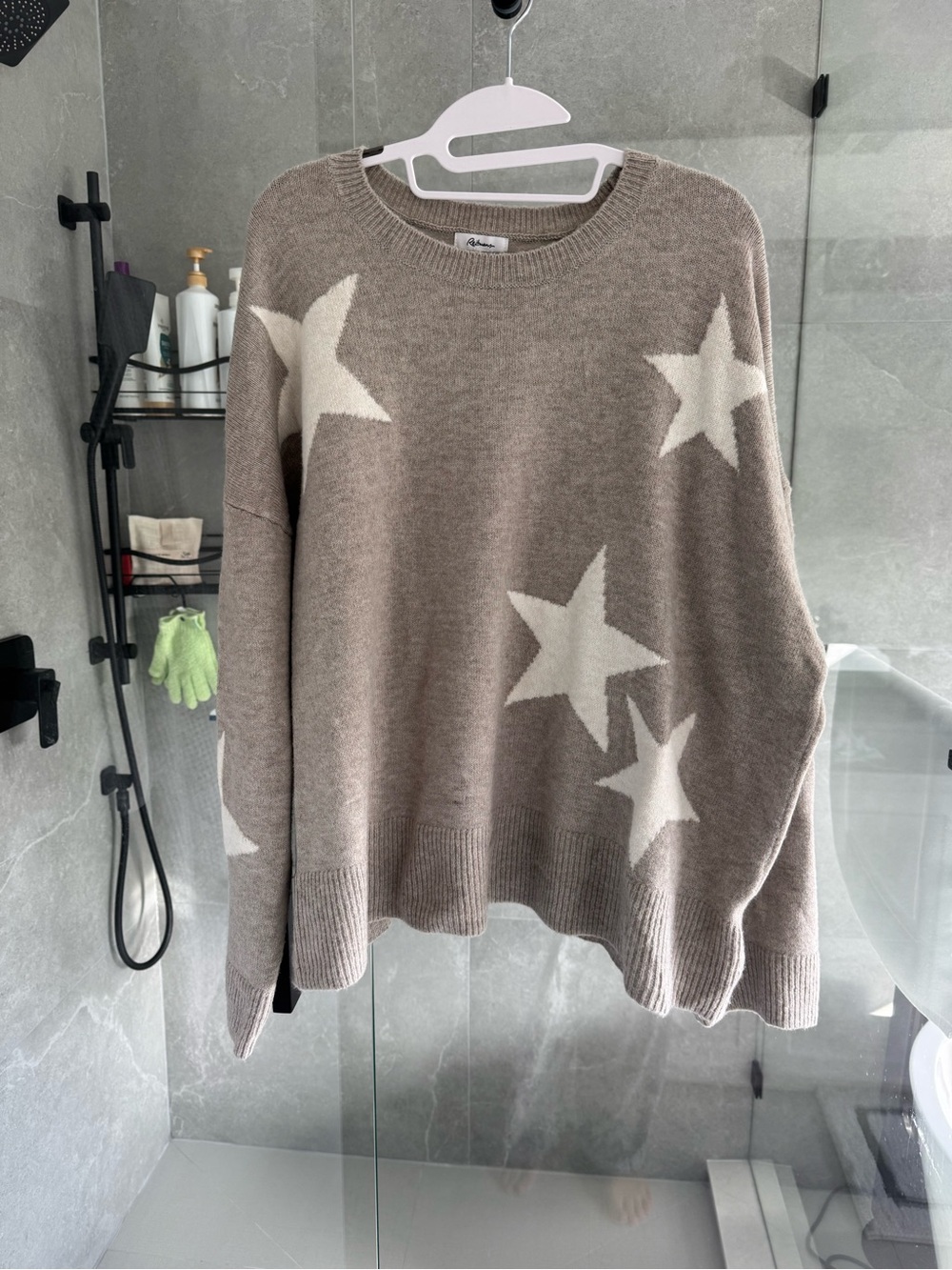 Reitmans Taupe Crewneck Sweater with White Stars